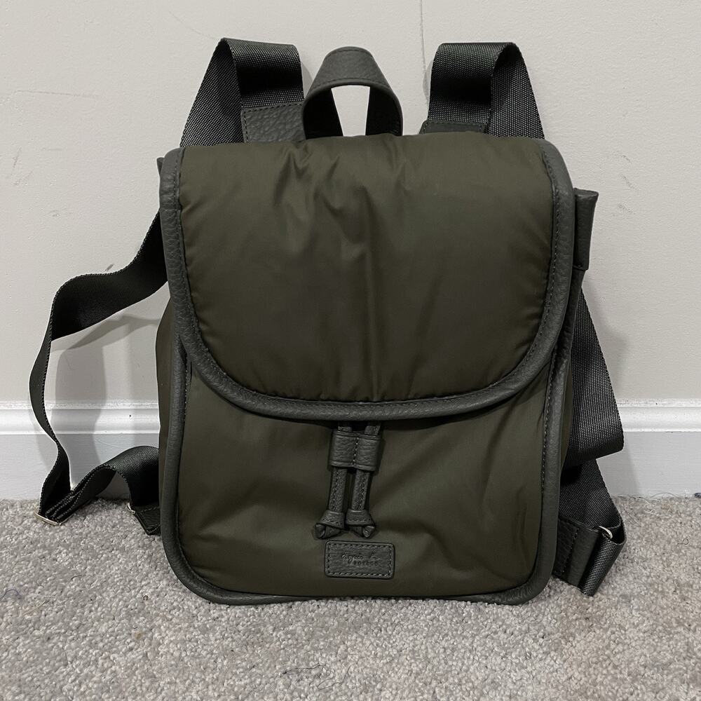 Agnes B Voyage Olive Green Nylon & Leather Trim Small Backpack Womens Luxury Bag